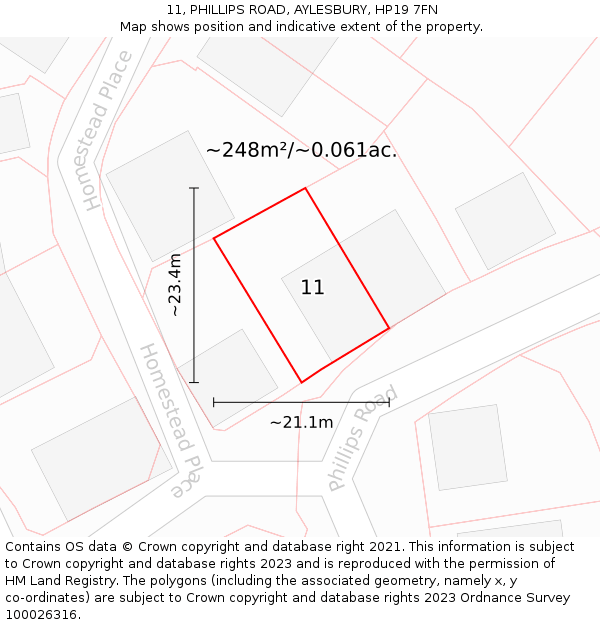 11, PHILLIPS ROAD, AYLESBURY, HP19 7FN: Plot and title map