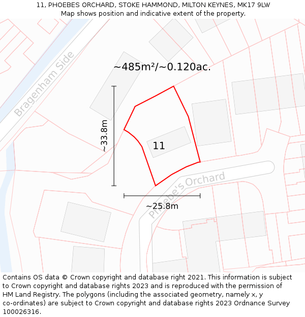 11, PHOEBES ORCHARD, STOKE HAMMOND, MILTON KEYNES, MK17 9LW: Plot and title map