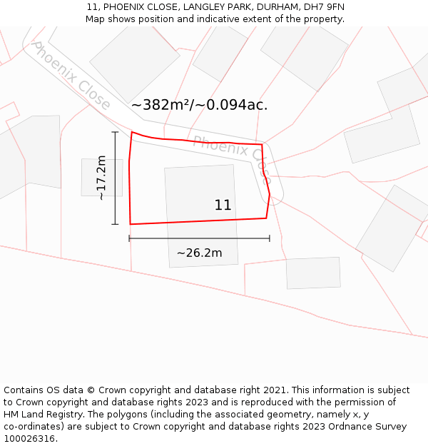 11, PHOENIX CLOSE, LANGLEY PARK, DURHAM, DH7 9FN: Plot and title map