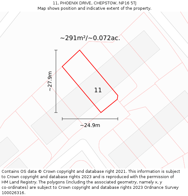 11, PHOENIX DRIVE, CHEPSTOW, NP16 5TJ: Plot and title map