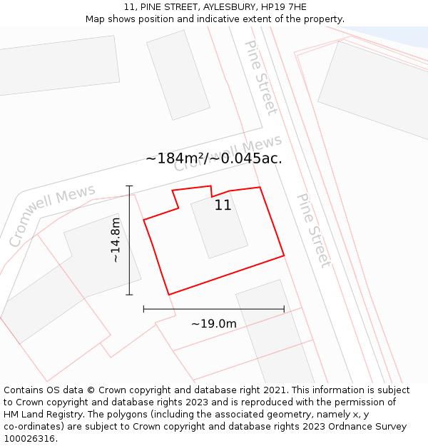 11, PINE STREET, AYLESBURY, HP19 7HE: Plot and title map