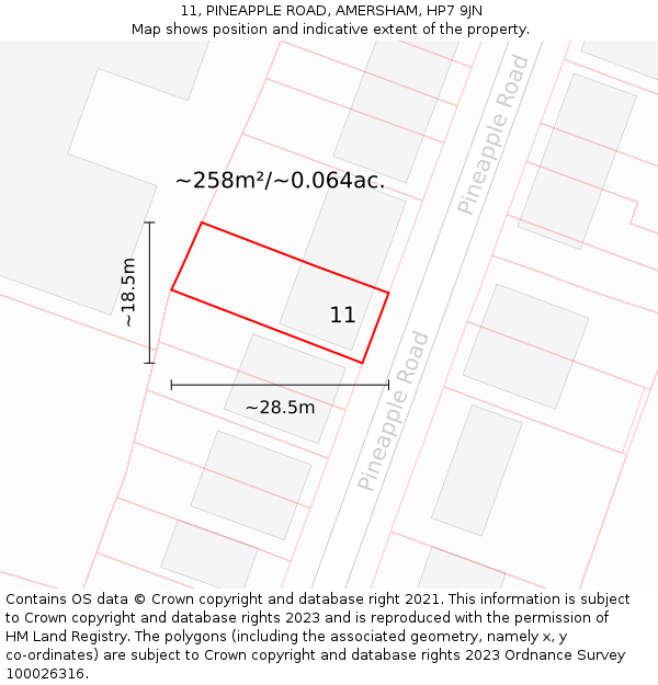 11, PINEAPPLE ROAD, AMERSHAM, HP7 9JN: Plot and title map