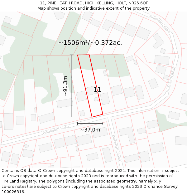 11, PINEHEATH ROAD, HIGH KELLING, HOLT, NR25 6QF: Plot and title map