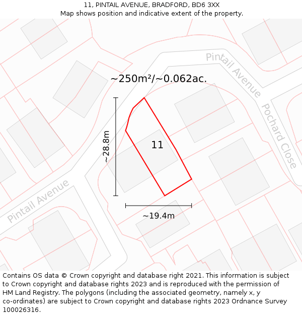 11, PINTAIL AVENUE, BRADFORD, BD6 3XX: Plot and title map