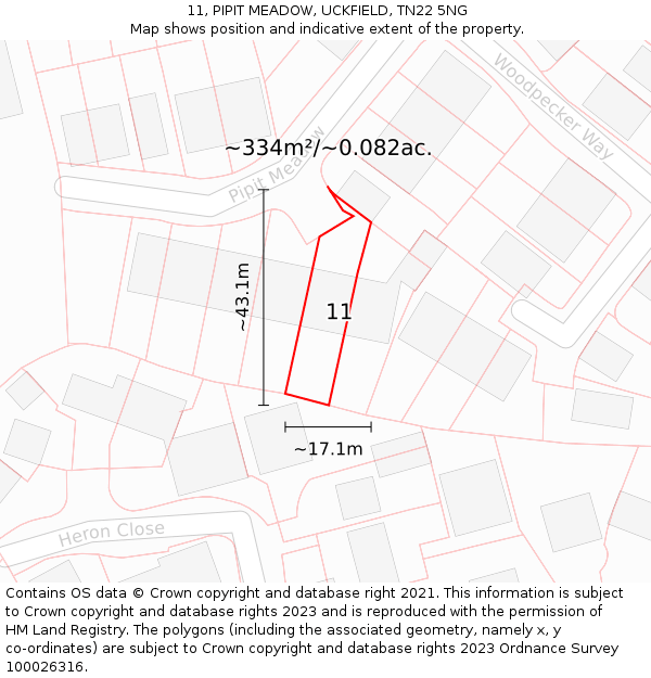 11, PIPIT MEADOW, UCKFIELD, TN22 5NG: Plot and title map
