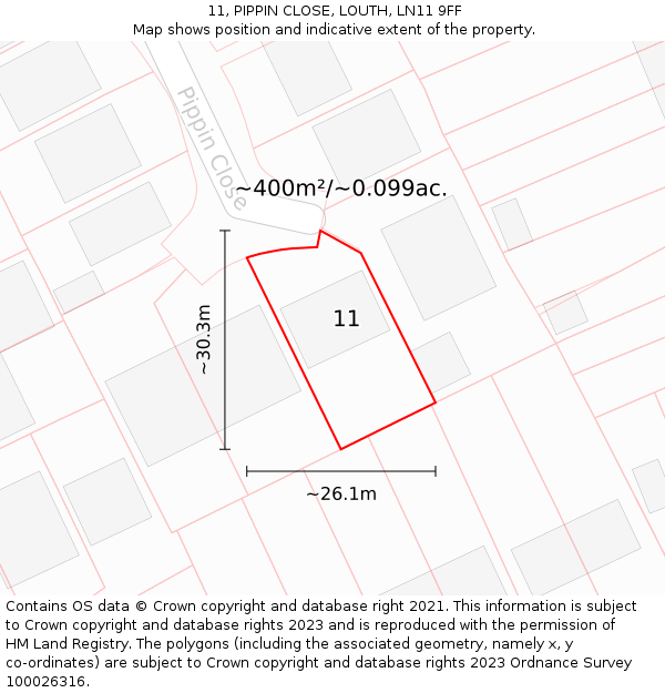 11, PIPPIN CLOSE, LOUTH, LN11 9FF: Plot and title map