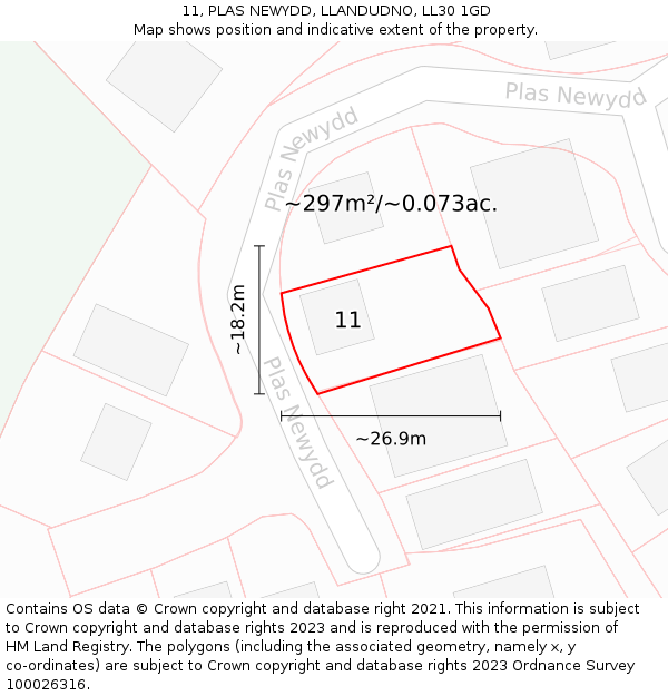 11, PLAS NEWYDD, LLANDUDNO, LL30 1GD: Plot and title map