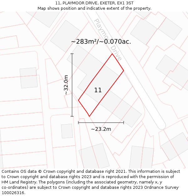 11, PLAYMOOR DRIVE, EXETER, EX1 3ST: Plot and title map