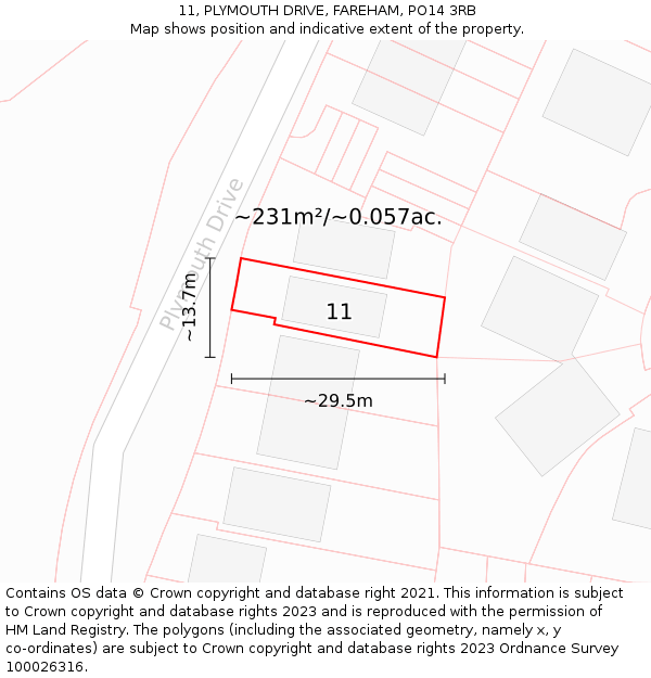 11, PLYMOUTH DRIVE, FAREHAM, PO14 3RB: Plot and title map