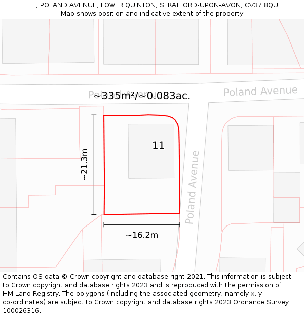 11, POLAND AVENUE, LOWER QUINTON, STRATFORD-UPON-AVON, CV37 8QU: Plot and title map