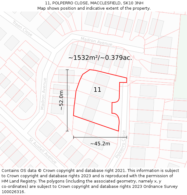 11, POLPERRO CLOSE, MACCLESFIELD, SK10 3NH: Plot and title map