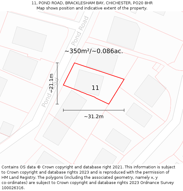 11, POND ROAD, BRACKLESHAM BAY, CHICHESTER, PO20 8HR: Plot and title map