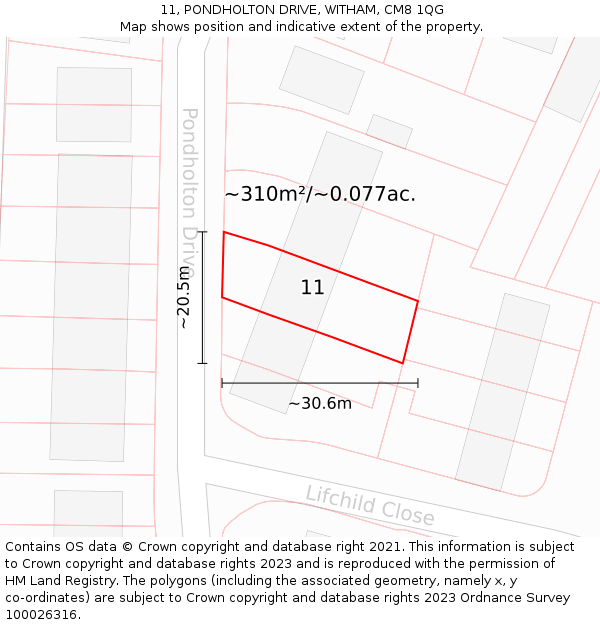 11, PONDHOLTON DRIVE, WITHAM, CM8 1QG: Plot and title map