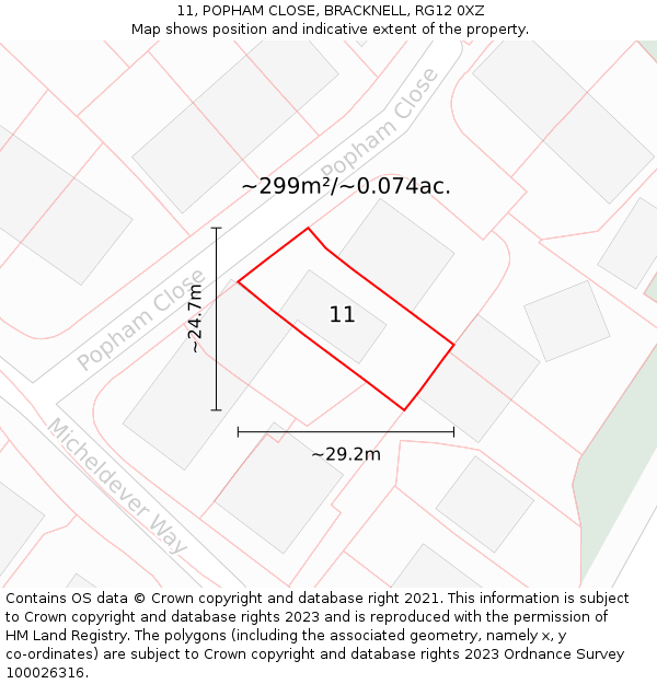 11, POPHAM CLOSE, BRACKNELL, RG12 0XZ: Plot and title map