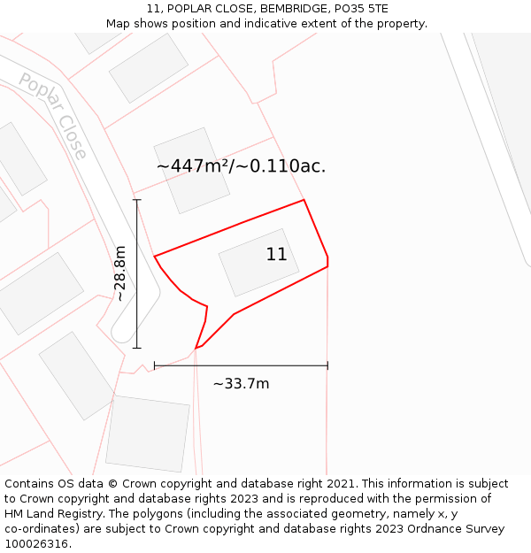 11, POPLAR CLOSE, BEMBRIDGE, PO35 5TE: Plot and title map