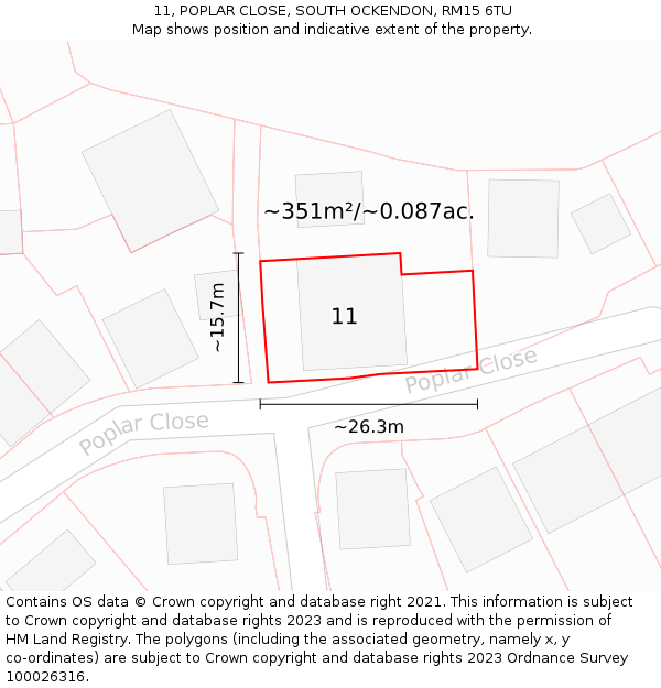 11, POPLAR CLOSE, SOUTH OCKENDON, RM15 6TU: Plot and title map