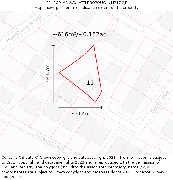 11, POPLAR WAY, ATTLEBOROUGH, NR17 2JR: Plot and title map