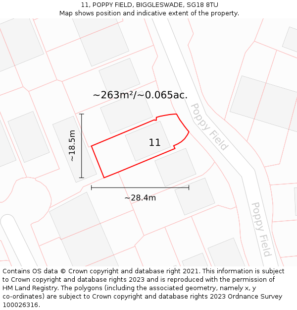 11, POPPY FIELD, BIGGLESWADE, SG18 8TU: Plot and title map