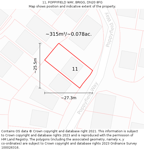 11, POPPYFIELD WAY, BRIGG, DN20 8FG: Plot and title map