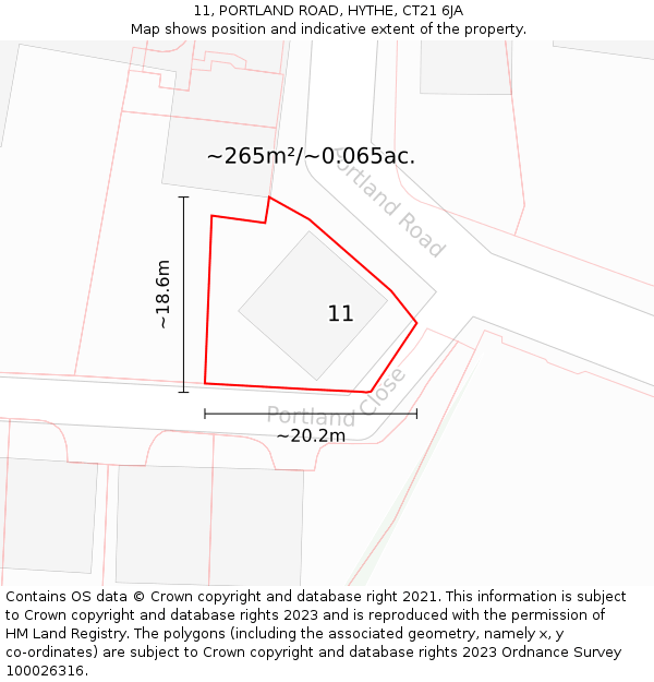 11, PORTLAND ROAD, HYTHE, CT21 6JA: Plot and title map