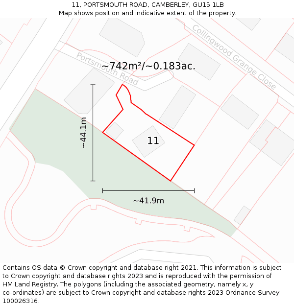 11, PORTSMOUTH ROAD, CAMBERLEY, GU15 1LB: Plot and title map