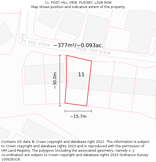 11, POST HILL VIEW, PUDSEY, LS28 9GW: Plot and title map
