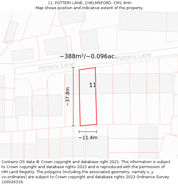 11, POTTERY LANE, CHELMSFORD, CM1 4HH: Plot and title map