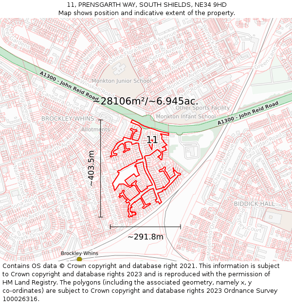 11, PRENSGARTH WAY, SOUTH SHIELDS, NE34 9HD: Plot and title map