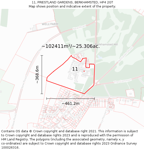 11, PRIESTLAND GARDENS, BERKHAMSTED, HP4 2GT: Plot and title map