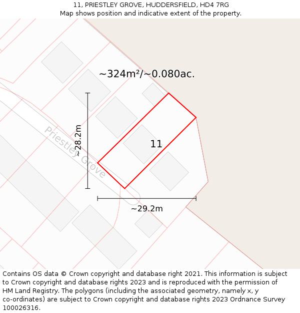 11, PRIESTLEY GROVE, HUDDERSFIELD, HD4 7RG: Plot and title map