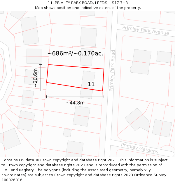 11, PRIMLEY PARK ROAD, LEEDS, LS17 7HR: Plot and title map