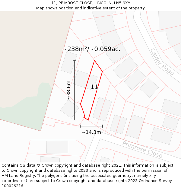 11, PRIMROSE CLOSE, LINCOLN, LN5 9XA: Plot and title map