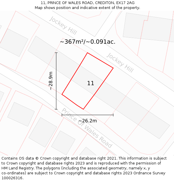 11, PRINCE OF WALES ROAD, CREDITON, EX17 2AG: Plot and title map