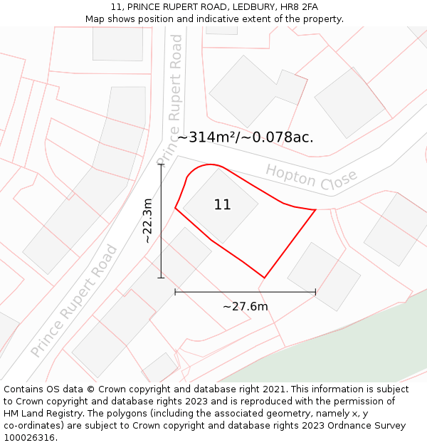 11, PRINCE RUPERT ROAD, LEDBURY, HR8 2FA: Plot and title map