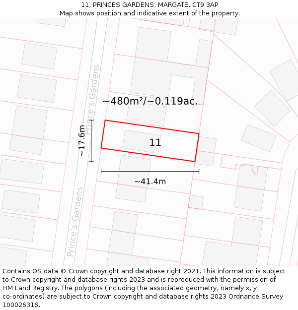 11, PRINCES GARDENS, MARGATE, CT9 3AP: Plot and title map