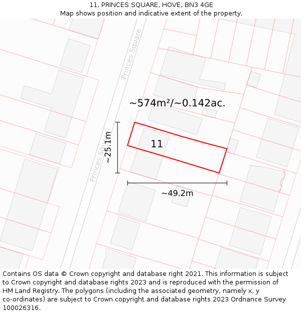 11, PRINCES SQUARE, HOVE, BN3 4GE: Plot and title map