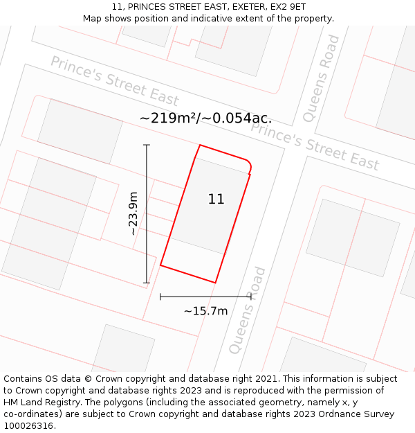 11, PRINCES STREET EAST, EXETER, EX2 9ET: Plot and title map