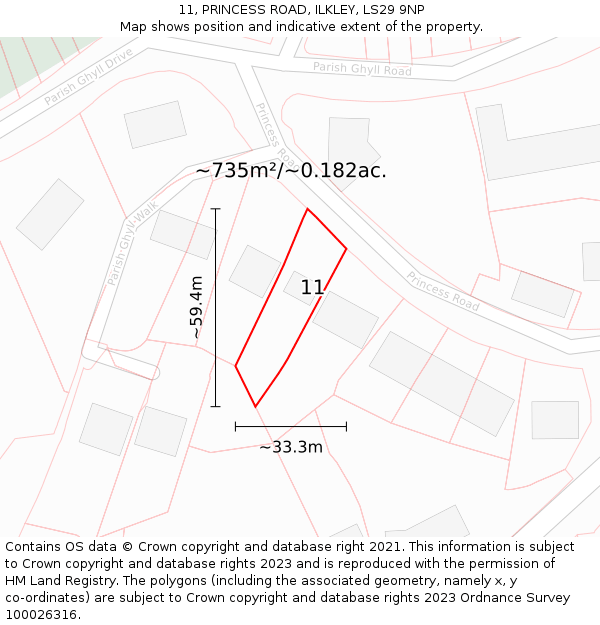 11, PRINCESS ROAD, ILKLEY, LS29 9NP: Plot and title map