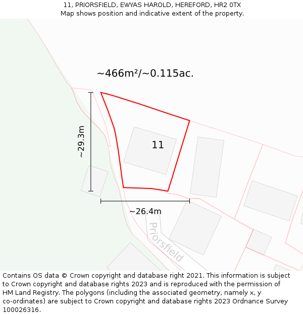 11, PRIORSFIELD, EWYAS HAROLD, HEREFORD, HR2 0TX: Plot and title map
