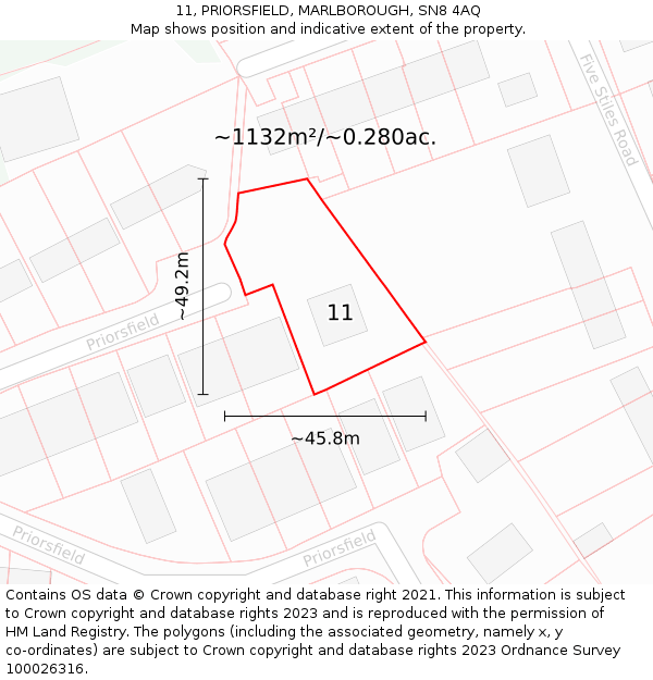 11, PRIORSFIELD, MARLBOROUGH, SN8 4AQ: Plot and title map