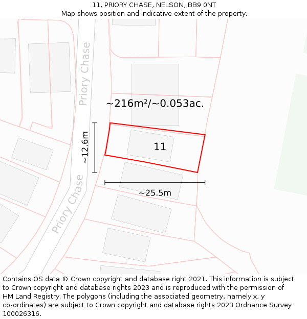 11, PRIORY CHASE, NELSON, BB9 0NT: Plot and title map