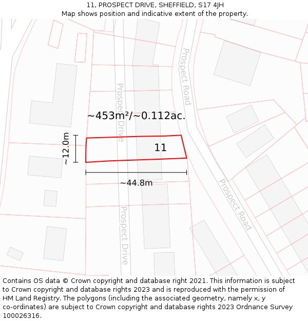 11, PROSPECT DRIVE, SHEFFIELD, S17 4JH: Plot and title map