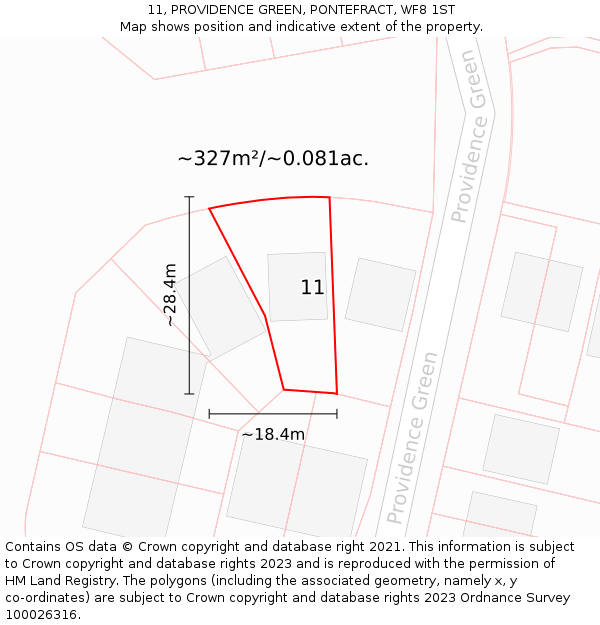 11, PROVIDENCE GREEN, PONTEFRACT, WF8 1ST: Plot and title map