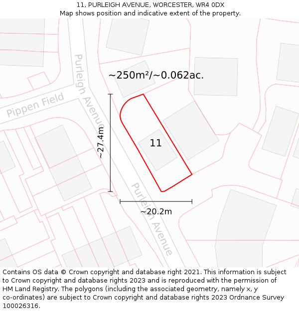 11, PURLEIGH AVENUE, WORCESTER, WR4 0DX: Plot and title map