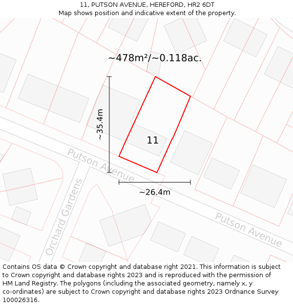 11, PUTSON AVENUE, HEREFORD, HR2 6DT: Plot and title map