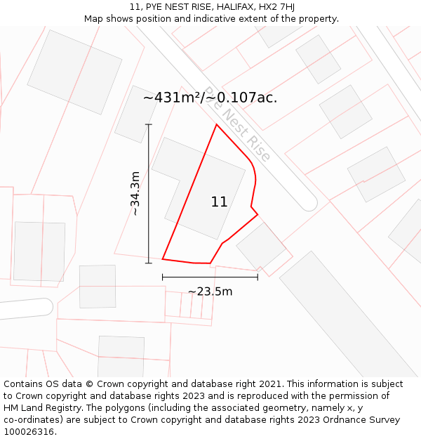 11, PYE NEST RISE, HALIFAX, HX2 7HJ: Plot and title map