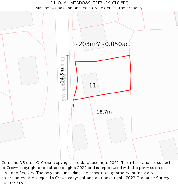 11, QUAIL MEADOWS, TETBURY, GL8 8PQ: Plot and title map