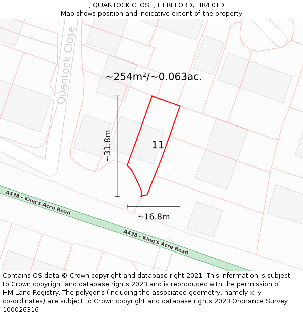 11, QUANTOCK CLOSE, HEREFORD, HR4 0TD: Plot and title map