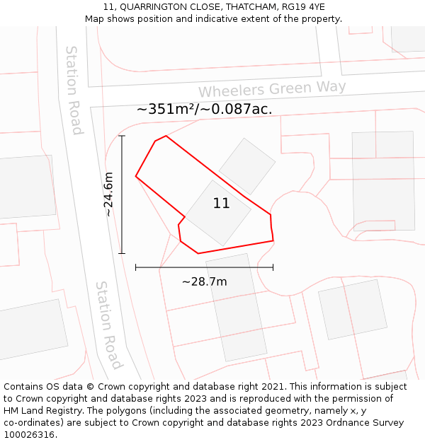 11, QUARRINGTON CLOSE, THATCHAM, RG19 4YE: Plot and title map