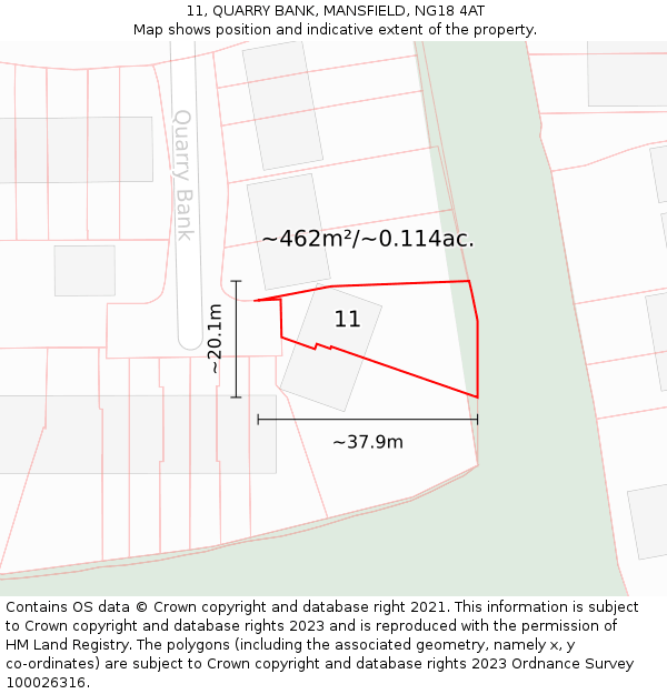 11, QUARRY BANK, MANSFIELD, NG18 4AT: Plot and title map